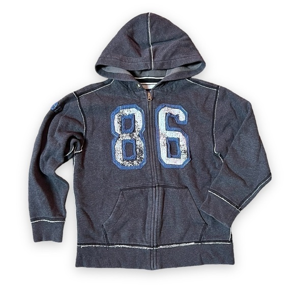 GAP Sweatshirt Hooded Zip-Front Kids Gray Boy L/10 Activewear Varsity Sporty - Picture 1 of 3